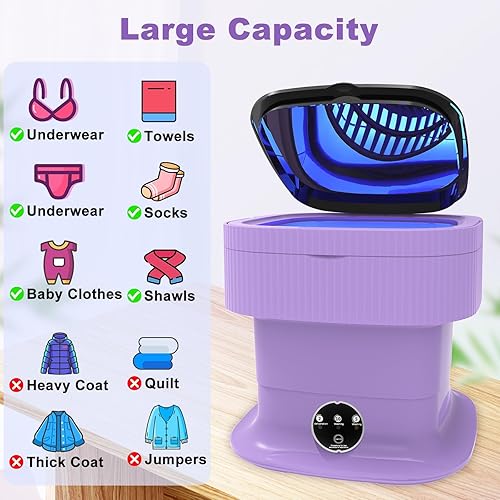 Miniatura 2 de Lavadora portátil, Mini lavadora plegable de 16 litros y secadora de centrifugado, Lavadora compacta plegable, Pequeña lavadora de lavandería