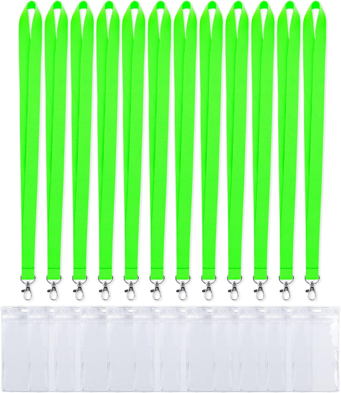 Bright Neon Green Lanyard for ID Badges, Lanyard with Anti-Lost ID Holders for Cruise (Neon Green,12Pack)