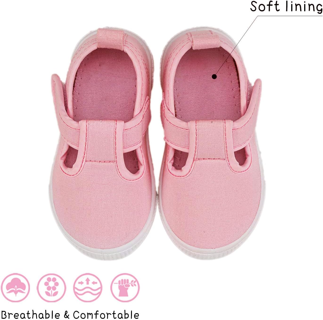 Toddler Boys Girls T-Strap Canvas Sneakers for Little Kids Classical Comfortable Mary Jane Canvas Flats, Non-Slip Casual Canvas Sneaker for Little Kids - Image 5