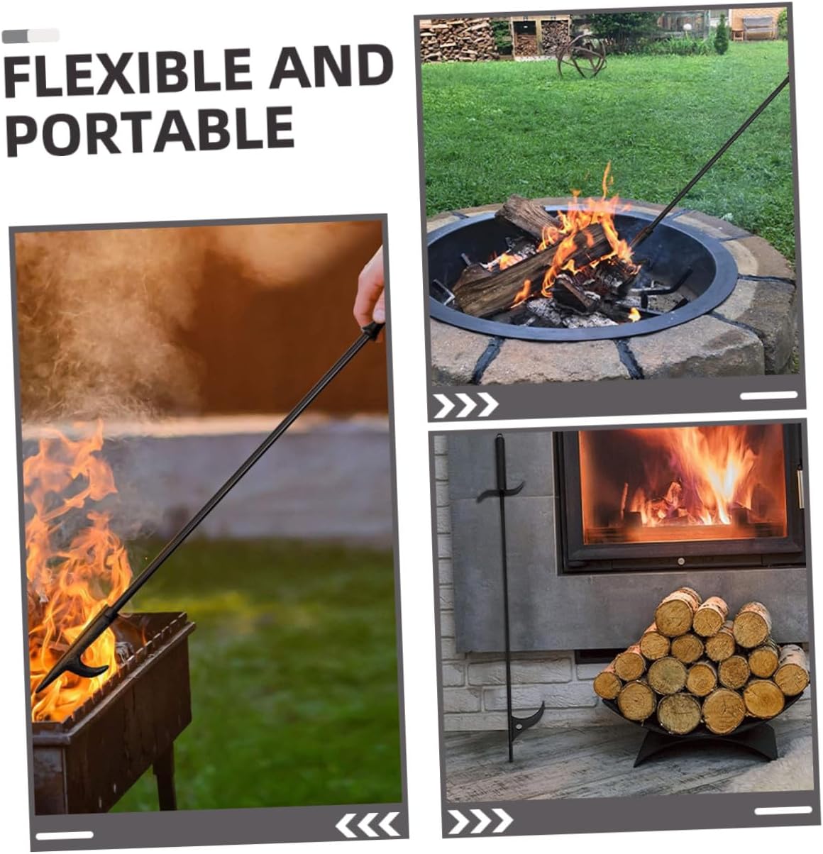 BETOOKY Fireplace Poker Fire Hook Iron Fireplace Tool with Long Handle for Indoor Outdoor Fire Pits