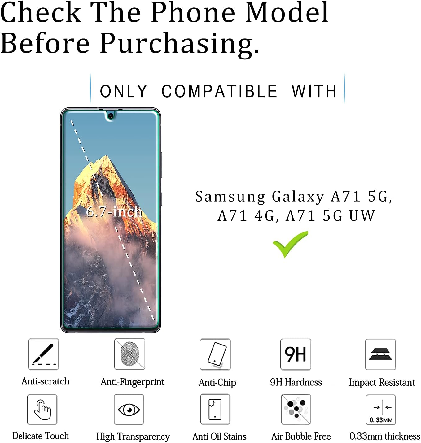 KATIN [2-Pack] Screen Protector For Samsung Galaxy A71 5G, Galaxy A71 5G UW, Galaxy A71 4G Tempered Glass, Anti Scratch, Bubble Free, Support Fingerprint Scan, Easy to Install, Case Friendly