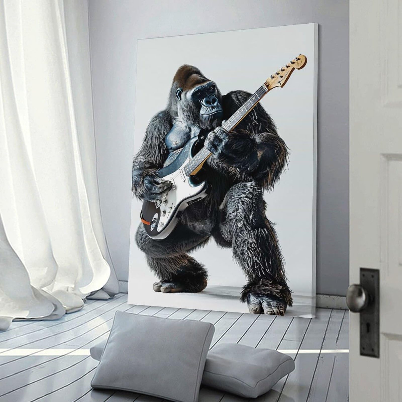 Junmoney Gorilla Guitar Canvas Wall Decor 20x30inch(50x75cm), for Home Lounge, Bedroom Or Reading Nook, A Home Accent with Warm Character