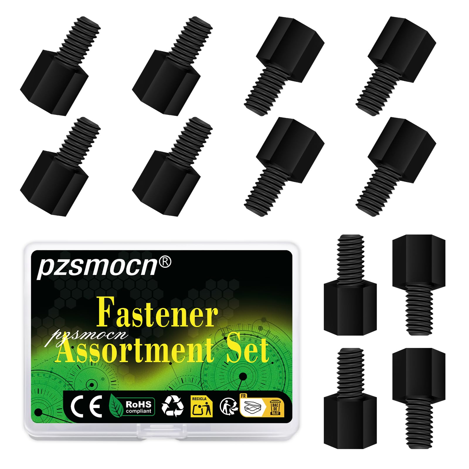 pzsmocn M3x6mm Black Male-Female Hex Standoff, 100 pcs Nylon Threaded Spacer, PA66 Insulating Mounting Pillar for PCB Circuit Board, Raspberry Pi, Arduino, 3D Printer, Electronic DIY Projects