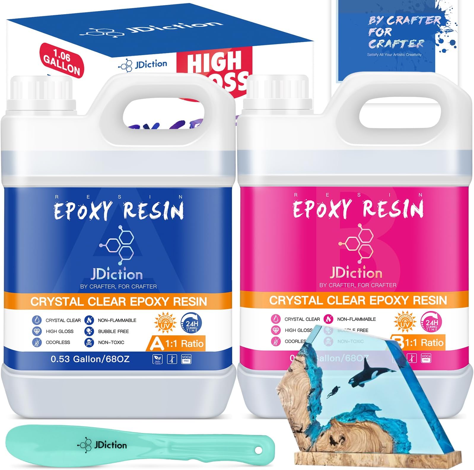 High Gloss Epoxy Resin - 4.5L/1 Gallon Crystal Clear 1:1 Mix Resin, Bubbles Free & Self Leveling Casting Resin for Worktops, Wood, Jewellery Making & Crafts - UV & Heat Resistant, Non-Toxic