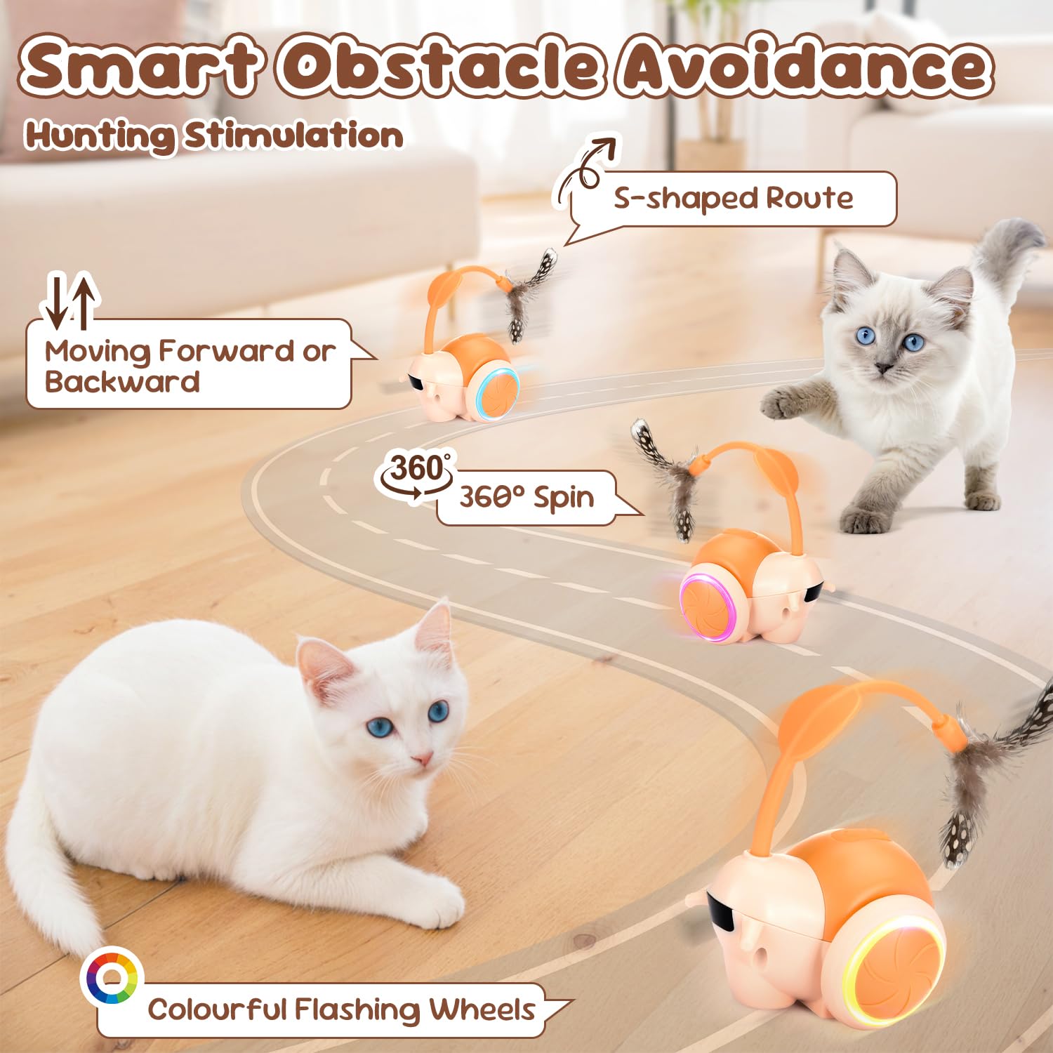 Eyein Cat Toys for Indoor Cats Adult, Interactive Smart Automatic Remote Control Snail Moving Kitten Teaser with LED Light - Image 4