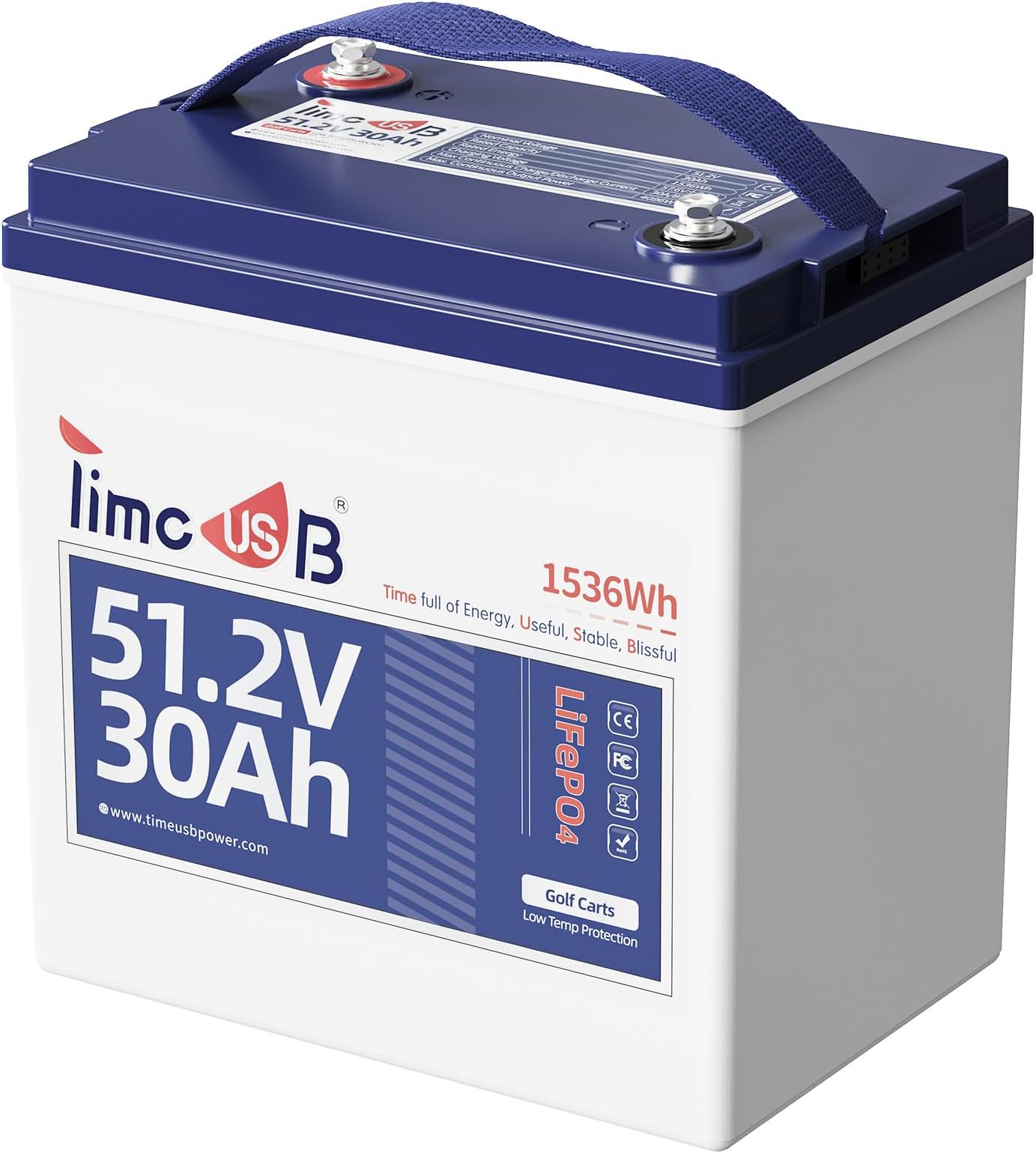 Timeusb 48V 30Ah Lithium Golf Cart LiFePO4 Battery, Built-in 100A BMS, Deep Cycle GC2 LiFePO4 Battery, 2.67C Discharge Support up to 4kW Motor, Max 5.12kW Power Output, Perfect for Golf Carts