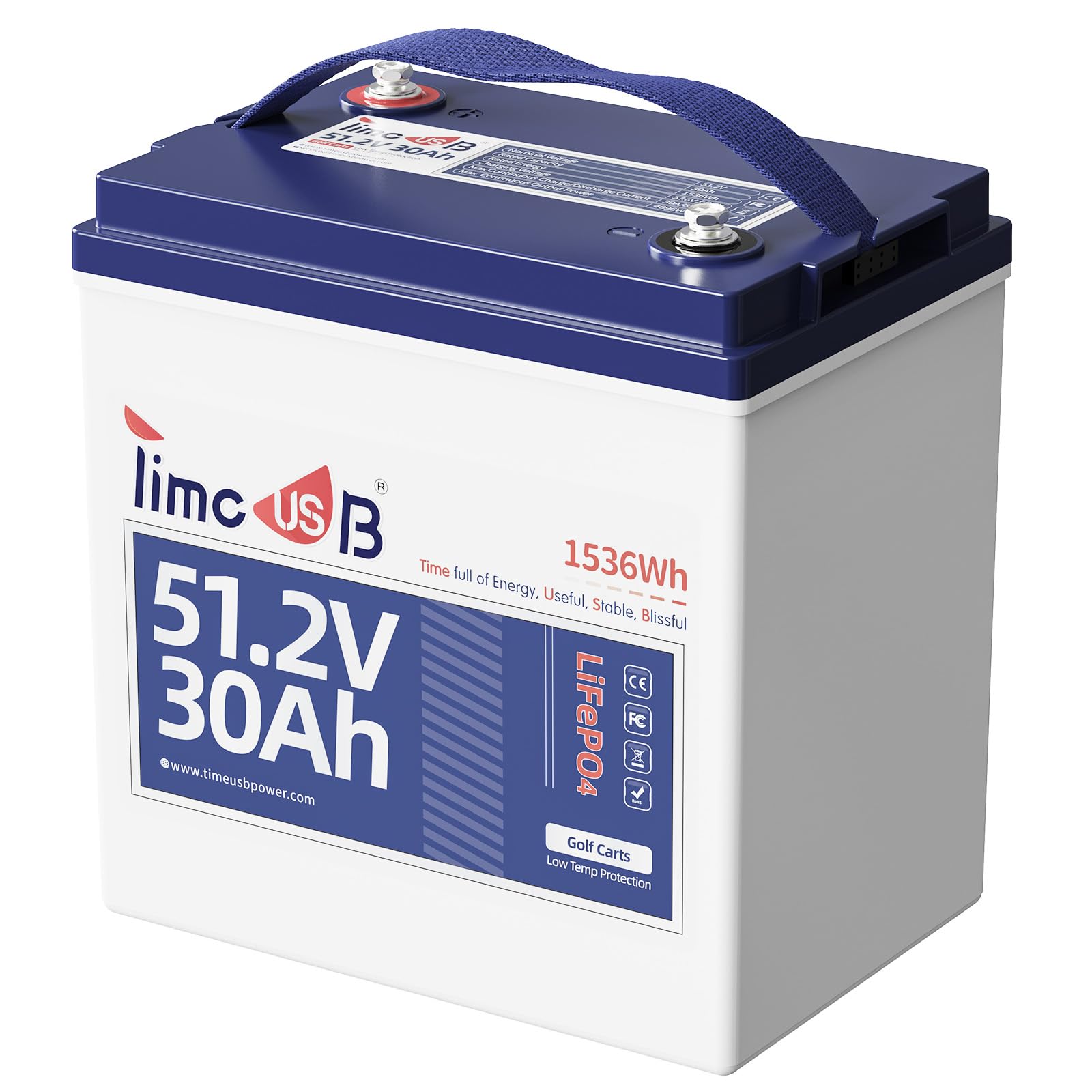 Timeusb 48V 30Ah Lithium Golf Cart LiFePO4 Battery, Built-in 100A BMS, Deep Cycle GC2 LiFePO4 Battery, 2.67C Discharge Support up to 4kW Motor, Max 5.12kW Power Output, Perfect for Golf Carts