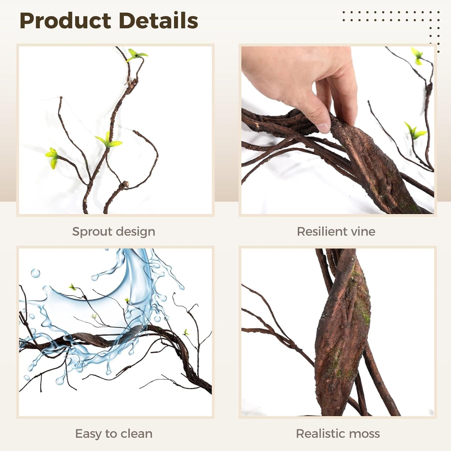 Fake Artificial Tree Branches for Decoration - 67 Inches Wall Hanging Fake Tree Trunk Rattan Cane Vine with Sprout for Wedding Outdoor Garden Home Living Room Christmas Decoration