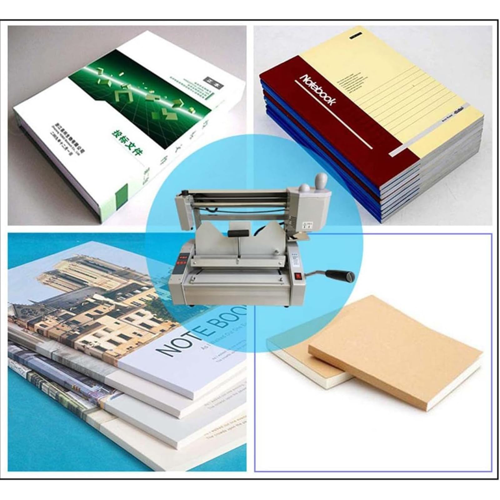 Relieuse de livres à colle chaude sans fil pour albums de papier de bureau, reliure, épaisseur de fraisage, dos rugueux, inclus