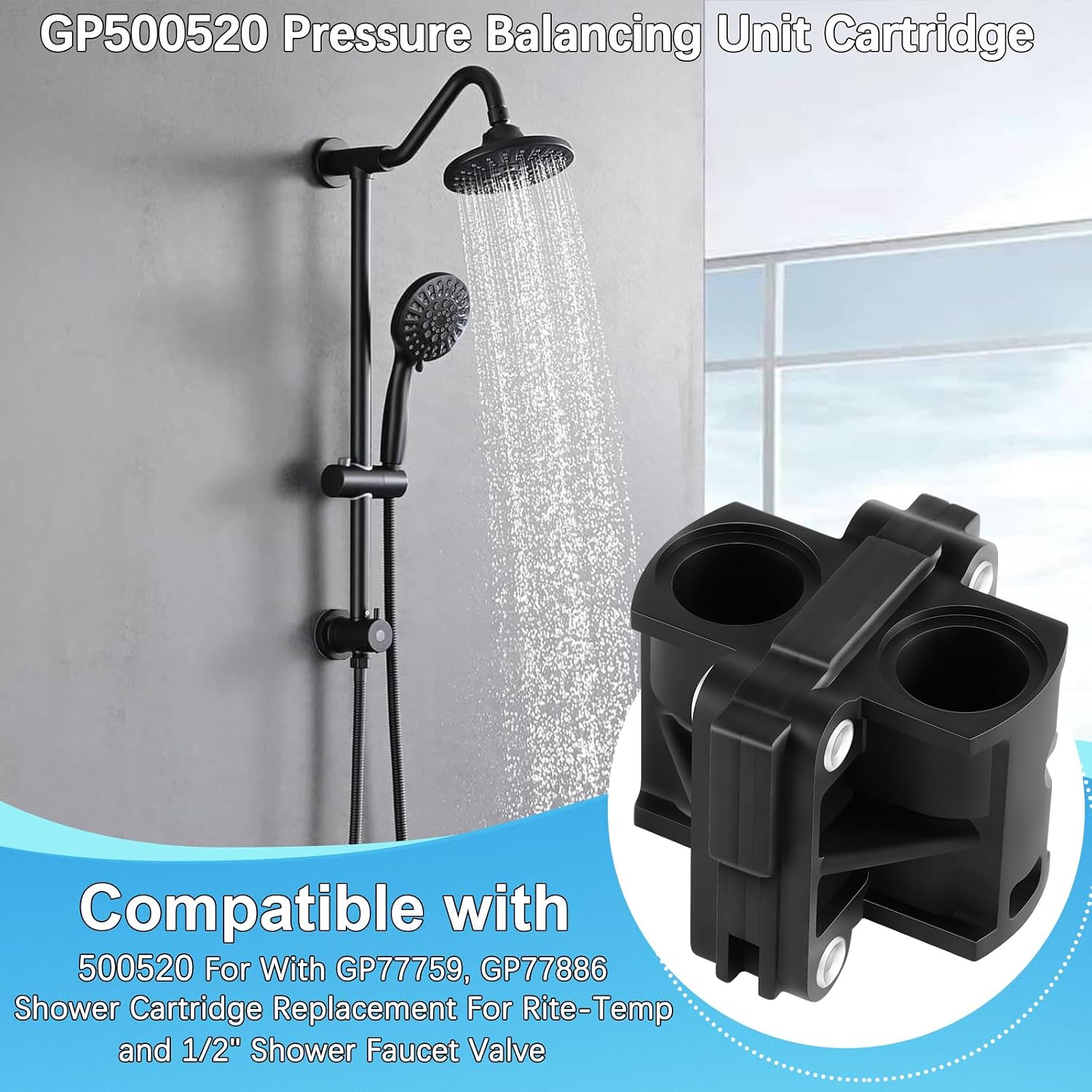 2 Pack GP500520 Pressure Balancing Unit Cartridge, Compatible with Kohler GP77759, GP77886 Shower Cartridge Replacement, for Rite-Temp and Single Handle 1/2" Pressure Balancing Shower Faucet Valve