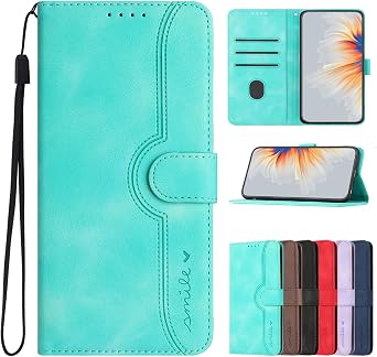 Compatible with Honor X9c, Premium Lovely Magnetic Kickstand Shockproof Credit Card Slot Wallet Case Flip Cover Case for Honor X9c-Light Blue