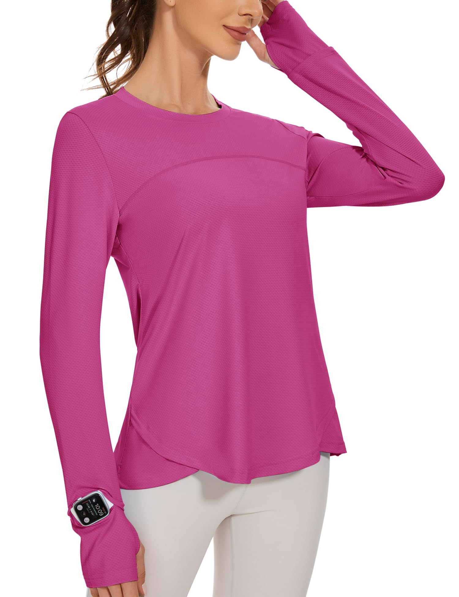 IECCP Sport Bluse Damen Langarm Activewear-T-Shirts UPF 50+ UV Schutz Sonnenschutz Langarmshirts Schlanke Passform Mit Daumenloch Rashguards Sportshirt