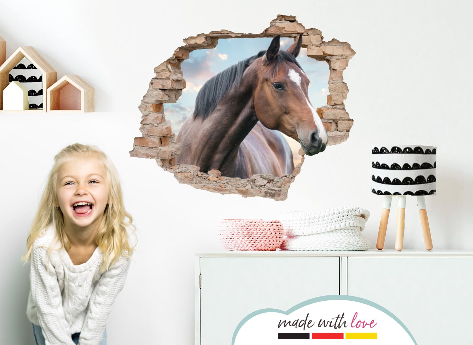 Little Deco DL627 - Adesivo da parete 3D, per cameretta dei bambini, motivo: cavallo, decorazione da parete, per camera dei giochi, cameretta dei bambini, adesivo da parete
