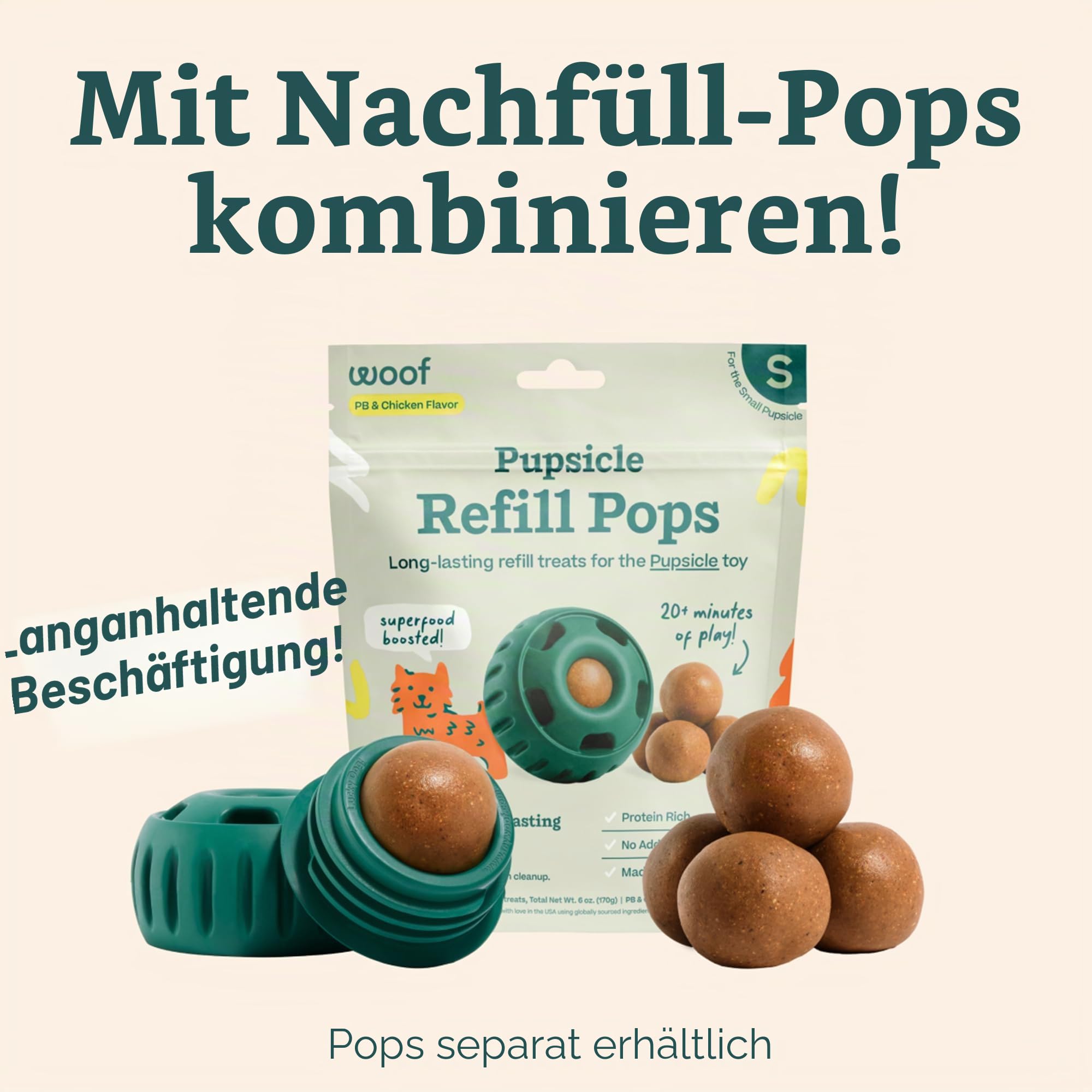 WOOF Pupsicle, XL 34 kg und höher, langlebiges Hundespielzeug, um Ihren Welpen abgelenkt zu halten, sicher für Hunde, leicht zu reinigen, befüllbares Hundespielzeug
