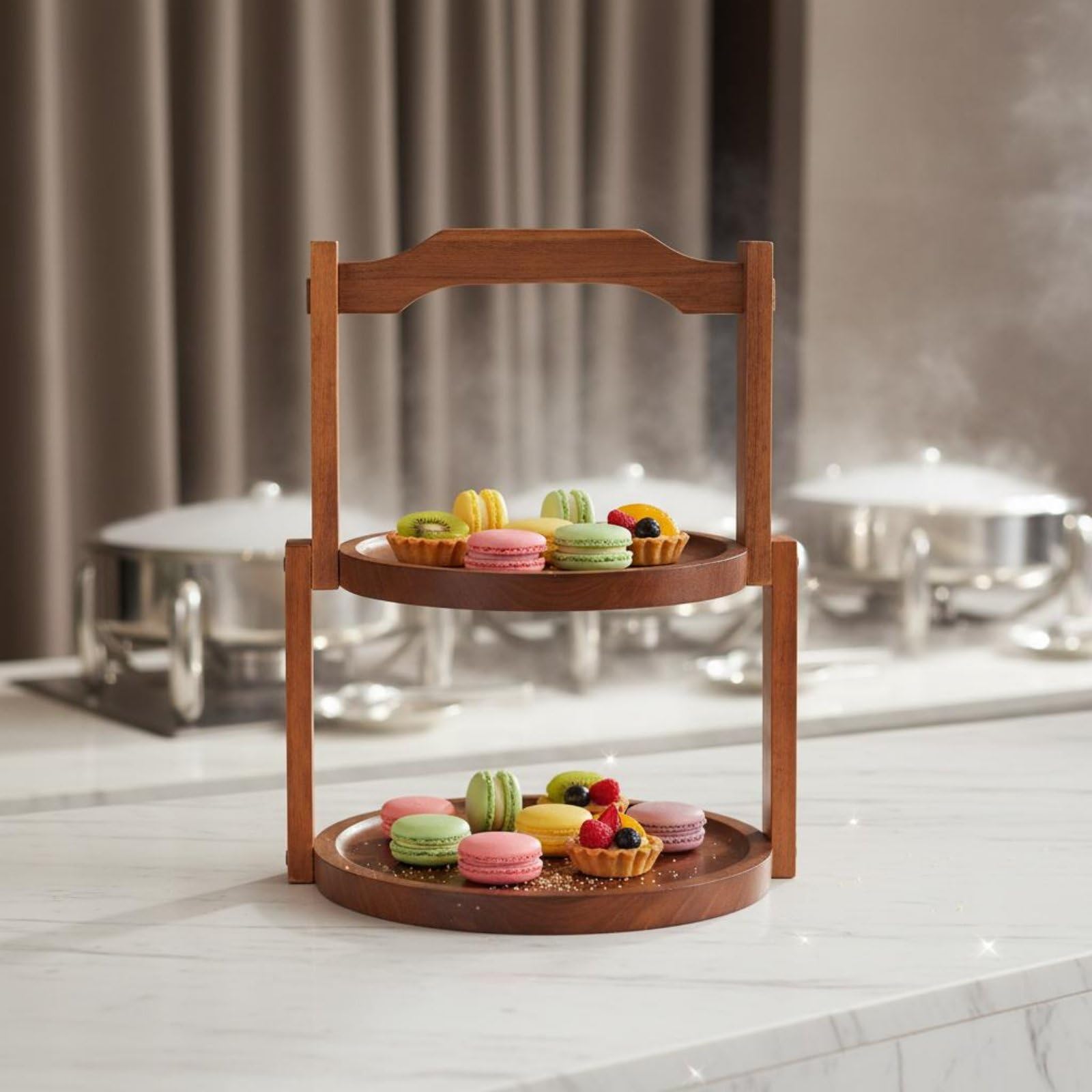 Alzatina in Legno Multi-Livello Supporto Dessert Stand Livelli Manico Superiore Vassoio Buffet Dolci per Festa, Tè Pomeridiano