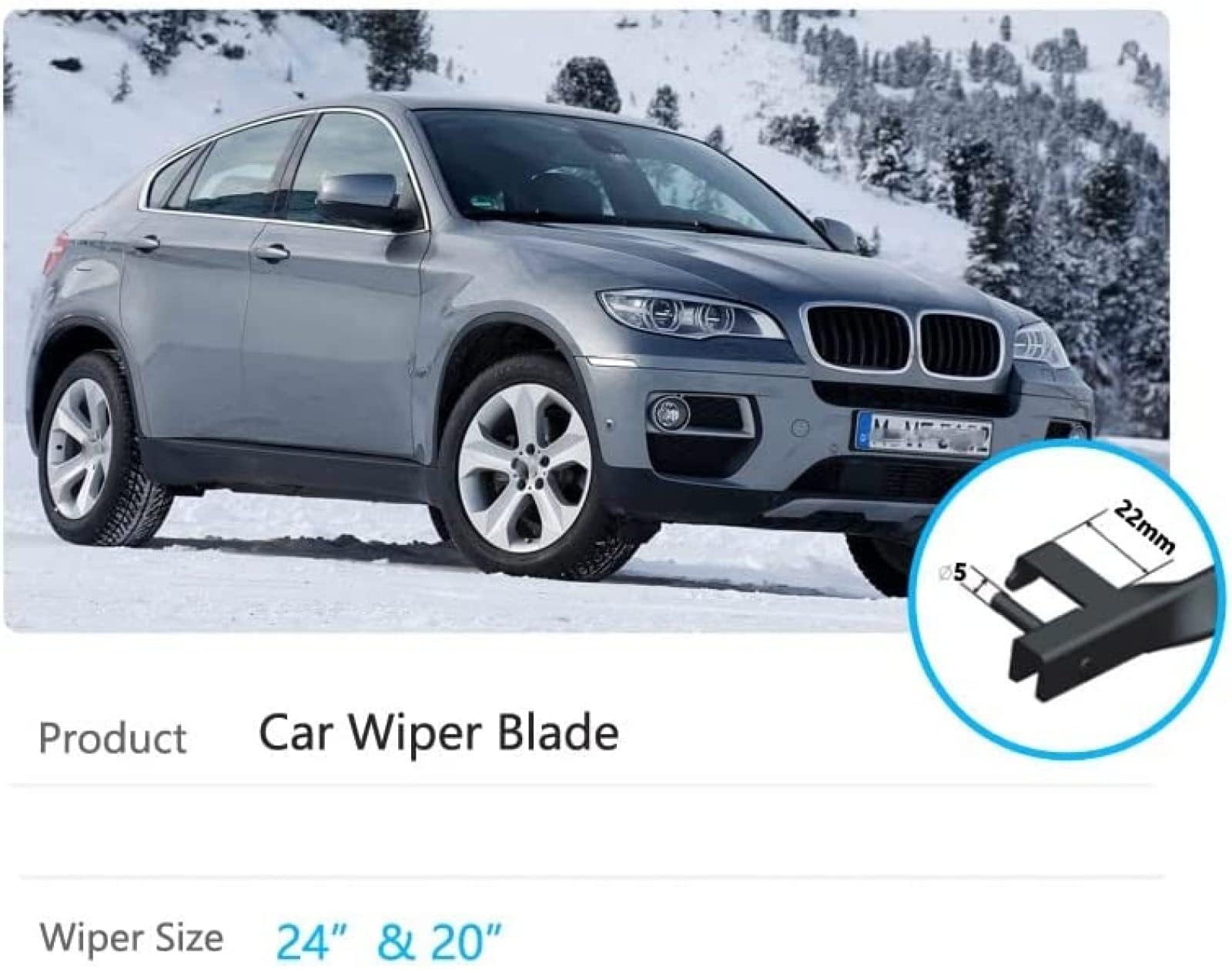 TUBIC Tergicristallo Parabrezza per BMW X6 E71 E72 2008 2009 2010 2011 2012 24 "+ 20",Auto Anteriore e Posteriore Tergicristalli per Parabrezza Ricambio Accessori
