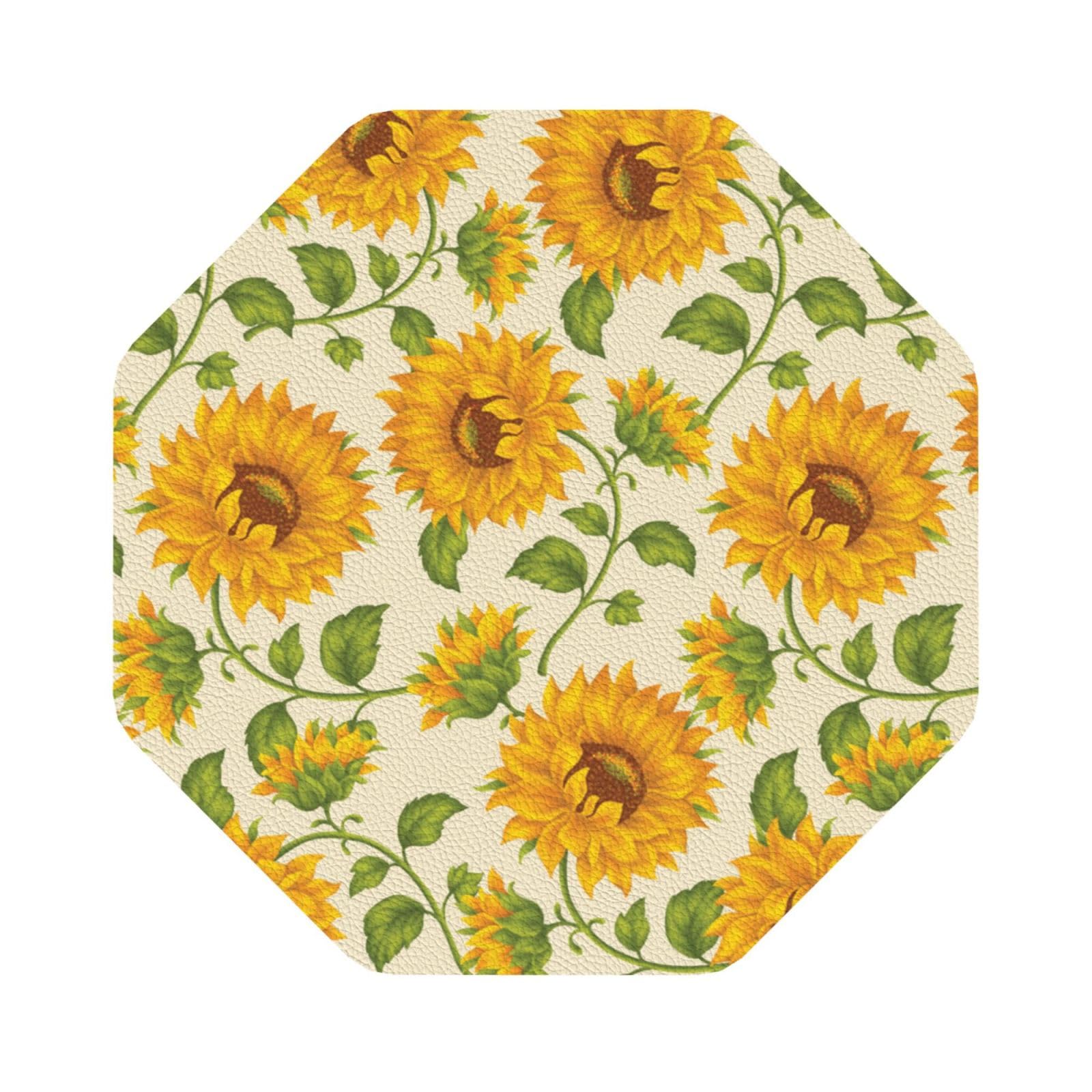 Fresh sunflower PU Leather Coasters Set of 6 Octagon Drink Coasters
