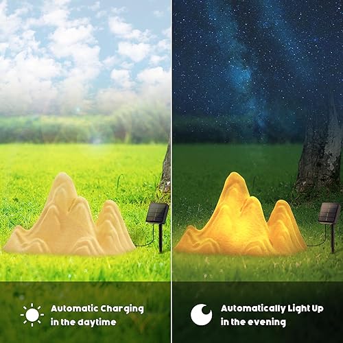 Miniatura 2 de Luces solares para decoración al aire libre, linterna de roca para patio, luces nocturnas de paisaje RGB con memoria y modo automático, IP44