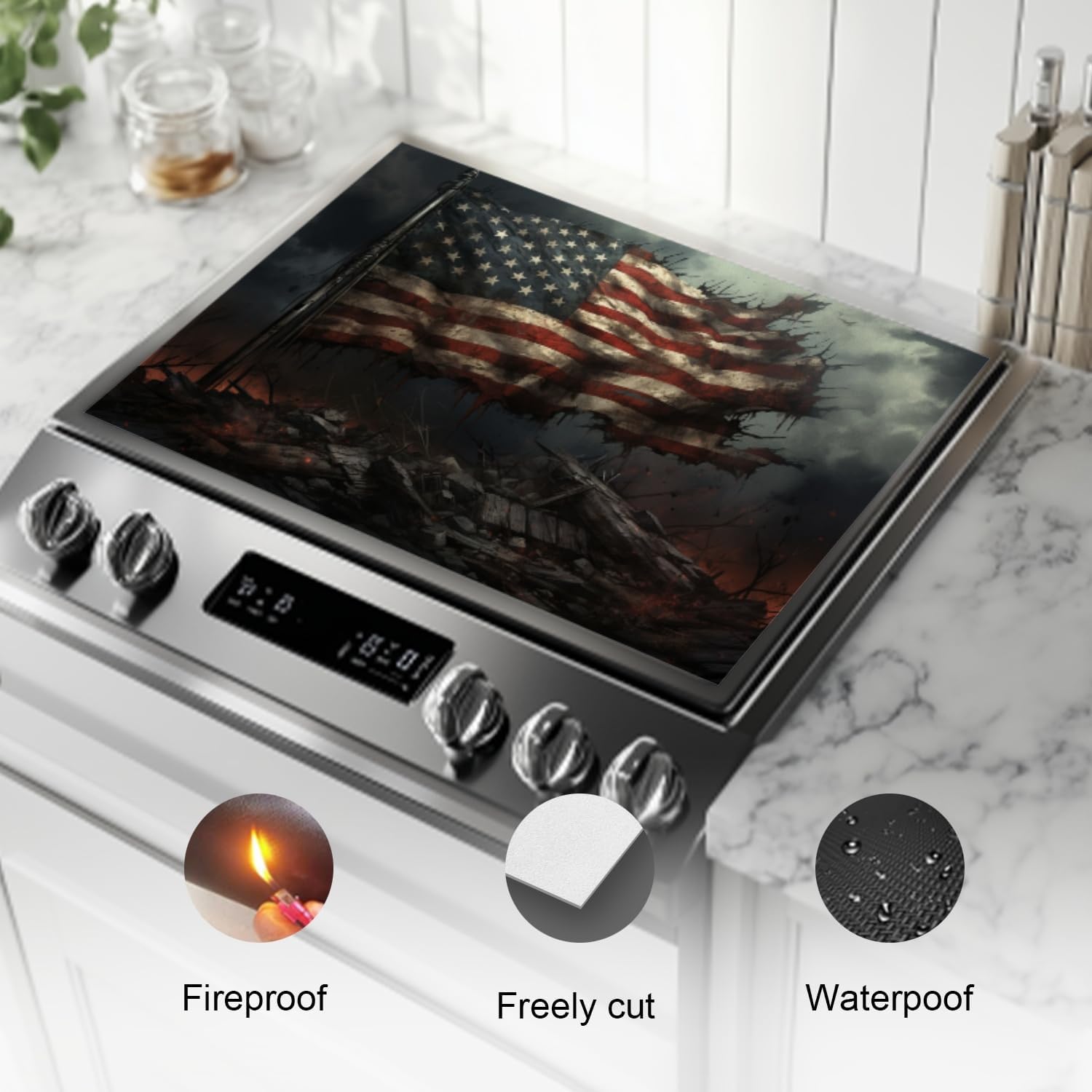 Diatomite Stove Top Covers 28x20 inches Dust-Proof Dish Drying Mat for Gas and Electric Ranges-The American Flag Atop A Pile Of Rubble And Torn And Destroyed