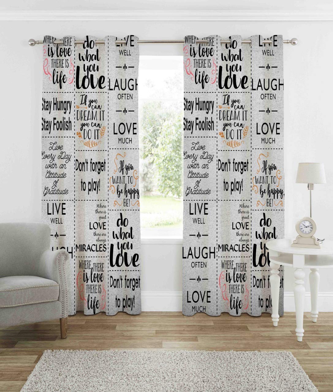 GOGAJI COLLECTION™ 3D Love Quotes Digital Printed Polyester Fabric White Curtains for Living Room Kids Room Window/Door/Long Door Pack of -2 dn-SE86