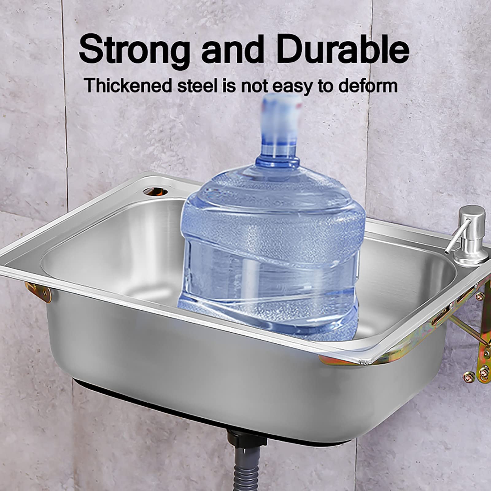 SDdPulse Fregadero utilitario montado en la pared con cesta coladora, grado comercial, para lavandería, patio trasero, garaje y camping, color único, 68 x 44 cm