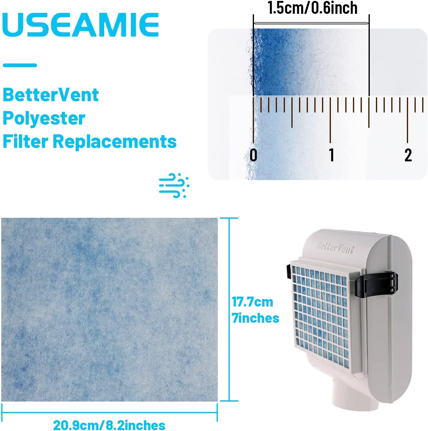 6 Pack Compatible Replacement Filters for Bettervent Indoor Dryer Vent Double Layer Design Pre-cut