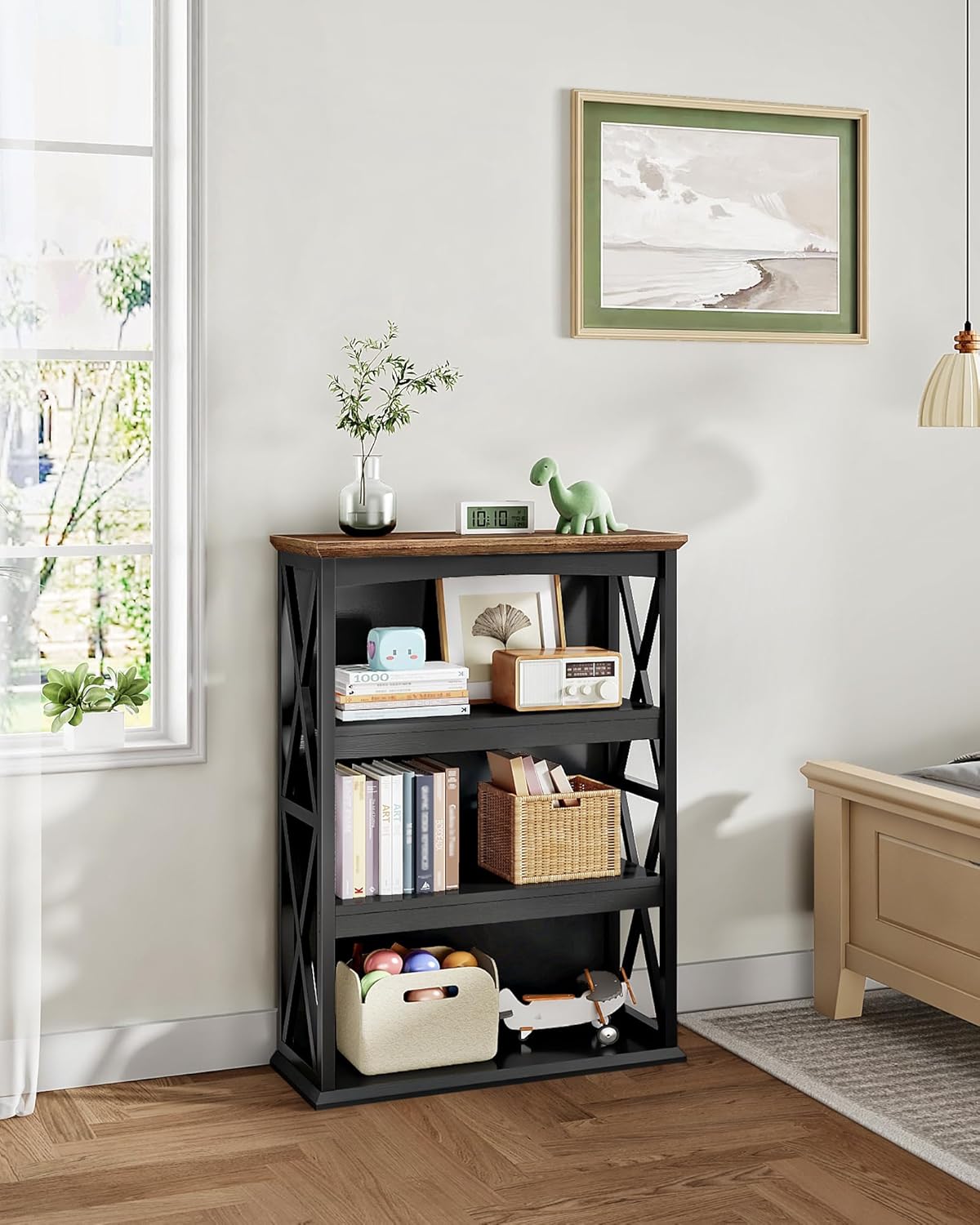 6-Tier Corner Shelf, Industrial Corner Bookshelf, 4-Tier Bookcase, 42.9" Floor Standing Organizer Shelf, for Study, Bedroom, Living Room TCJ11BF-TSJ01BL