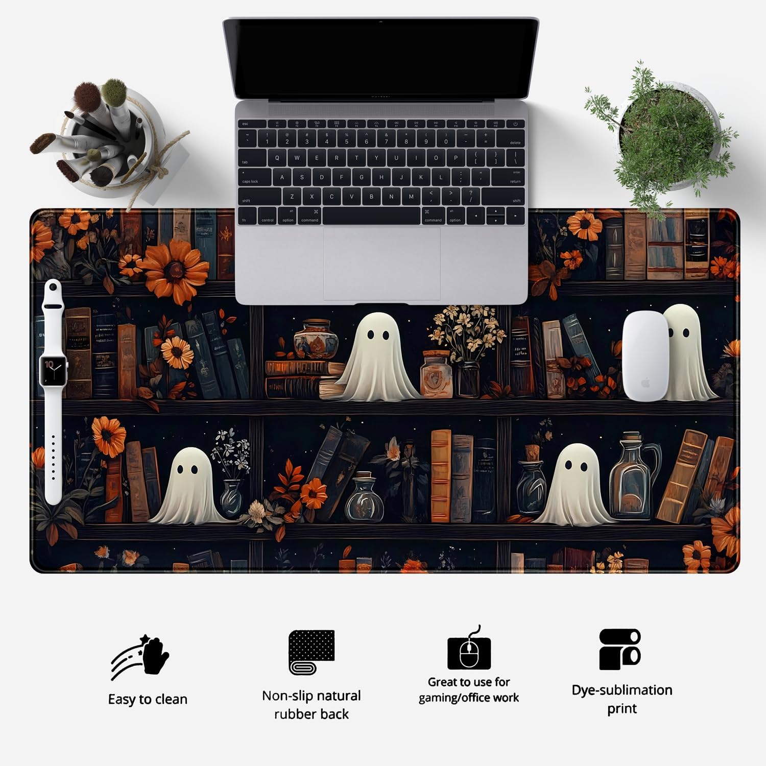 LuckyCow Cute Vintage Gothic Desk Mat Kawaii Dark Academia Desk Pad Medieval Large Flower XXL Mousepad Extended Laptop Computer Keyboard Mat with Stitched Edges Anti-Slip Funny Deskpad 31.5x15.8 in - Image 2