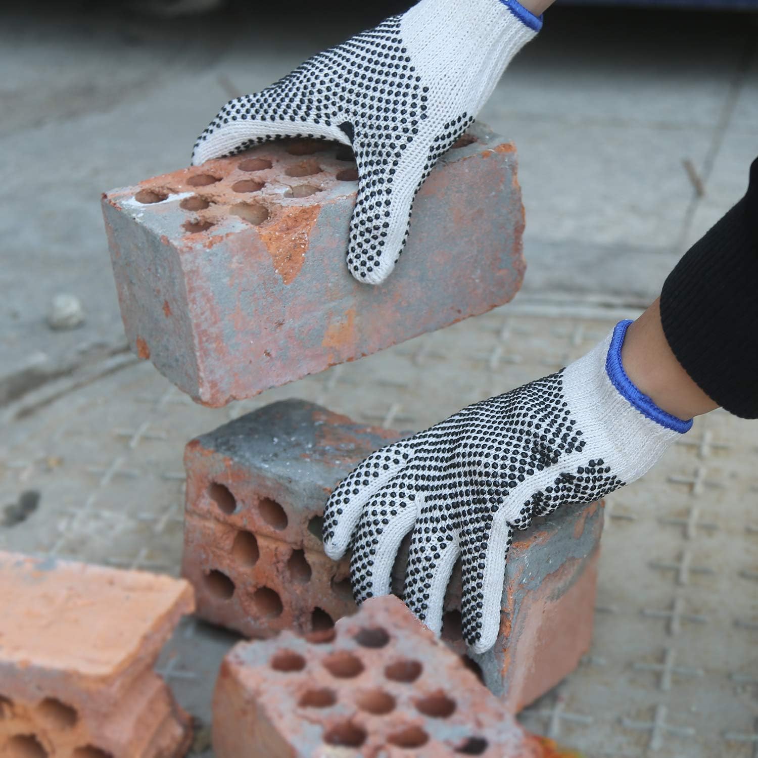 Evridwear Cotton Polyester String Knit Shell Safety Protection Work Gloves for Painter Mechanic Industrial Warehouse Gardening Construction Men & Women 12 Pairs, With Two Side dots, M Size