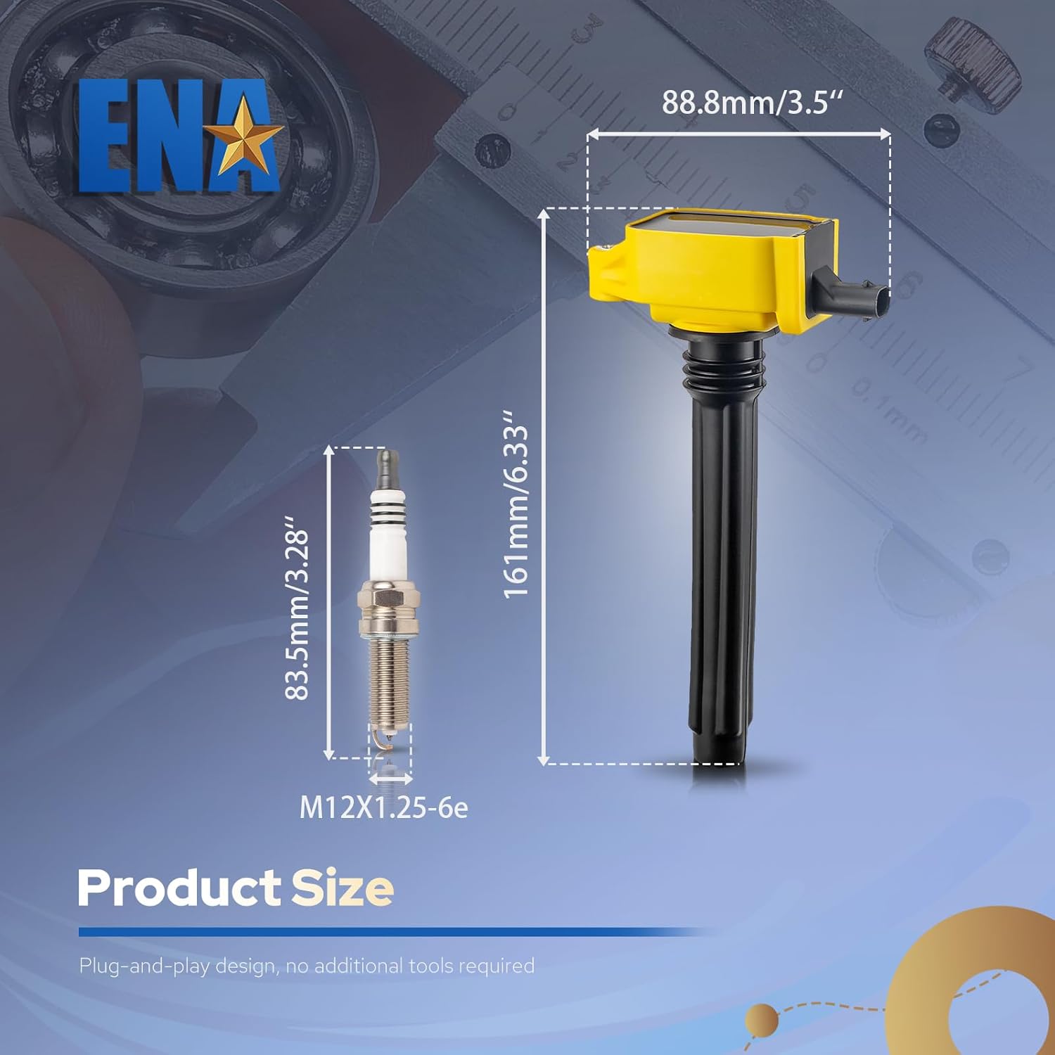 ENA Pack of 6 UF648 Ignition Coil 97390 Platinum Spark Plugs for 3.6 V6 2011 2012 2013 2014 2015 2016 Dodge Durango Charger Grand Caravan Chrysler Town Country 300 Jeep Grand Cherokee Wrangler, Yellow