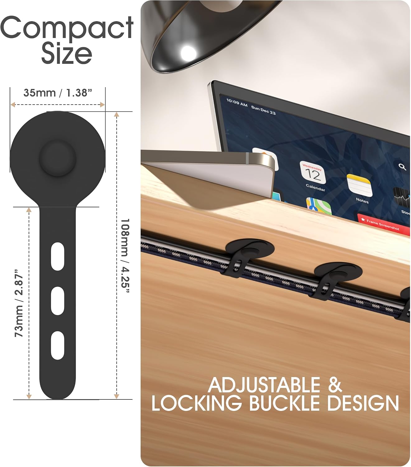 Cable Management Under Desk, Adjustable Self-Adhesive Silicone Cable Ties Cord Organizer, Reusable Heavy-Duty Cord Holder Under Table for Office, Home, School (10Pcs-Black)