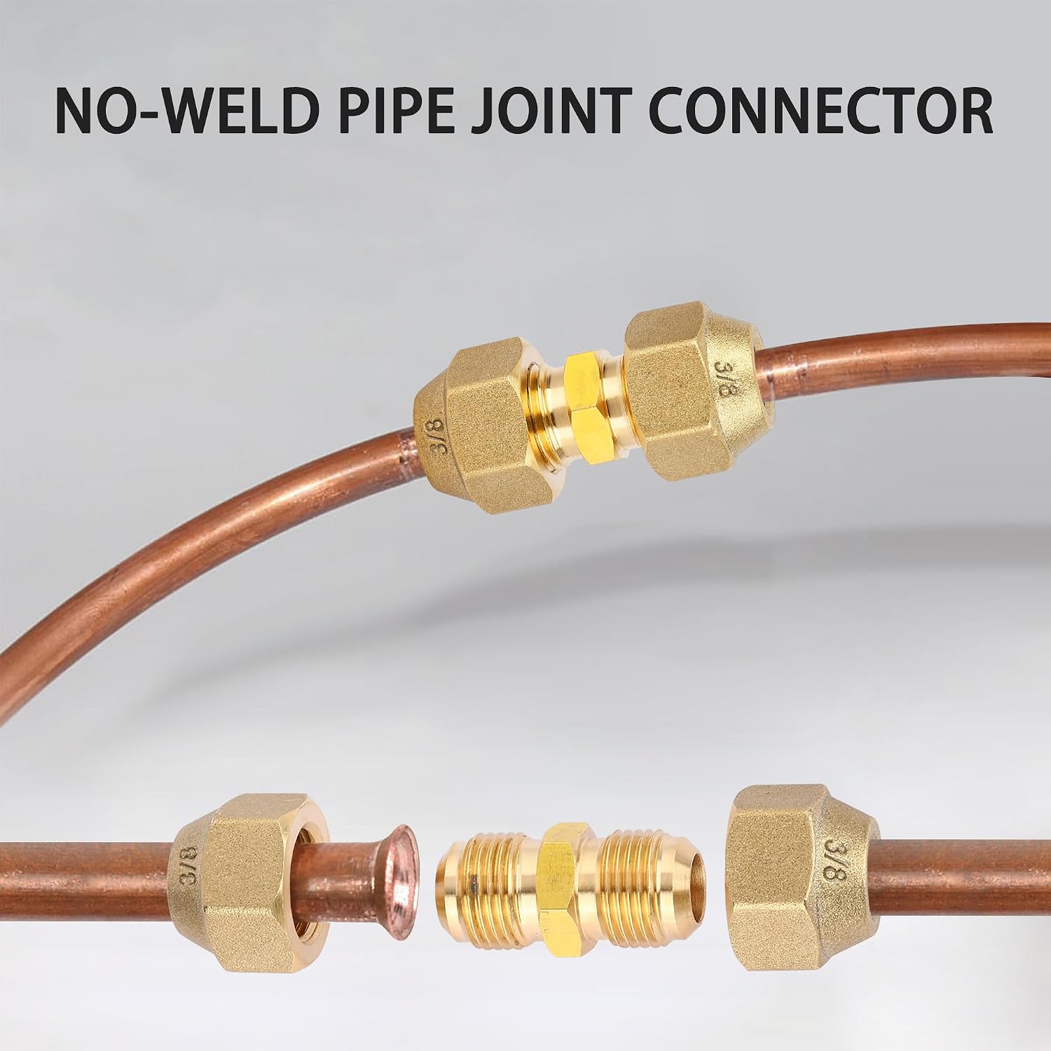 2 Packs Copper Pipe Extension Joint Connectors, 1/4" & 1/2" HVAC AC Coupling Adapters with Flare Nuts, No-Weld Copper Tube Fittings for Air Conditioning Refrigeration Installation Repair Kit