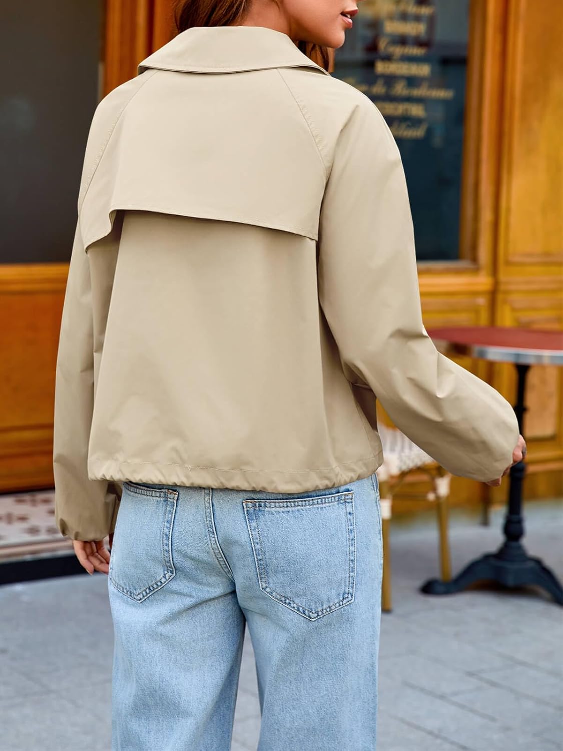 Yousify Womens Cropped Bomber Jackets Button Down Lapel Collar Coats Adjustable Waist Trench Coat Outerwear with Pockets - Image 6