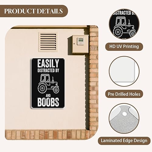 Miniatura 5 de Fácilmente distraído por tractores y tetas divertidos carteles de metal masculinos vintage bar baño jardín cocina hombre cueva pubs regalo 8x12
