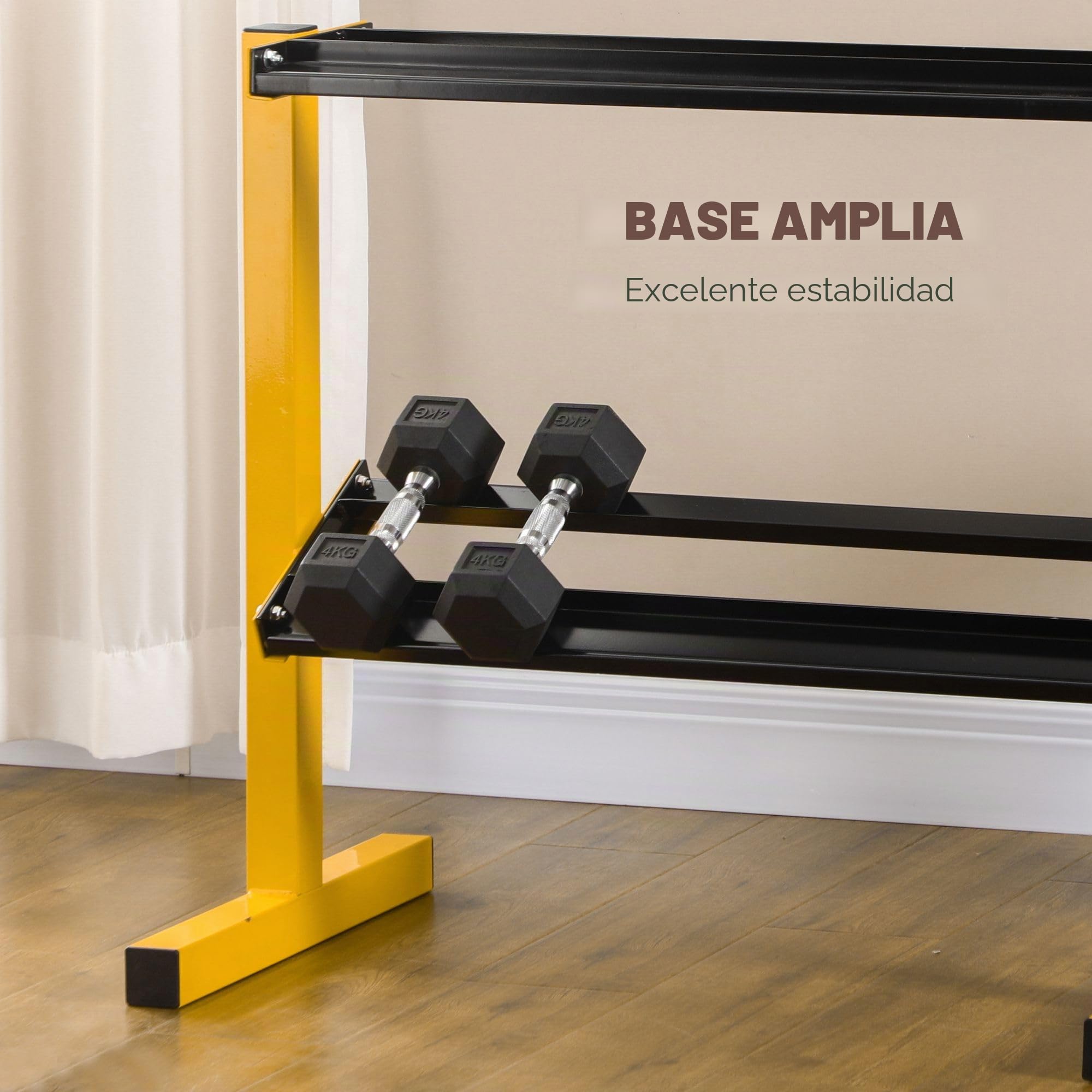 SPORTNOW Rack para mancuernas 270kg acero 92.5x50.5x80.5cm amarillo negro | Rack para mancuernas de 2 niveles y soporte de pesas para levantamiento de pesas, entrenamiento de fuerza.