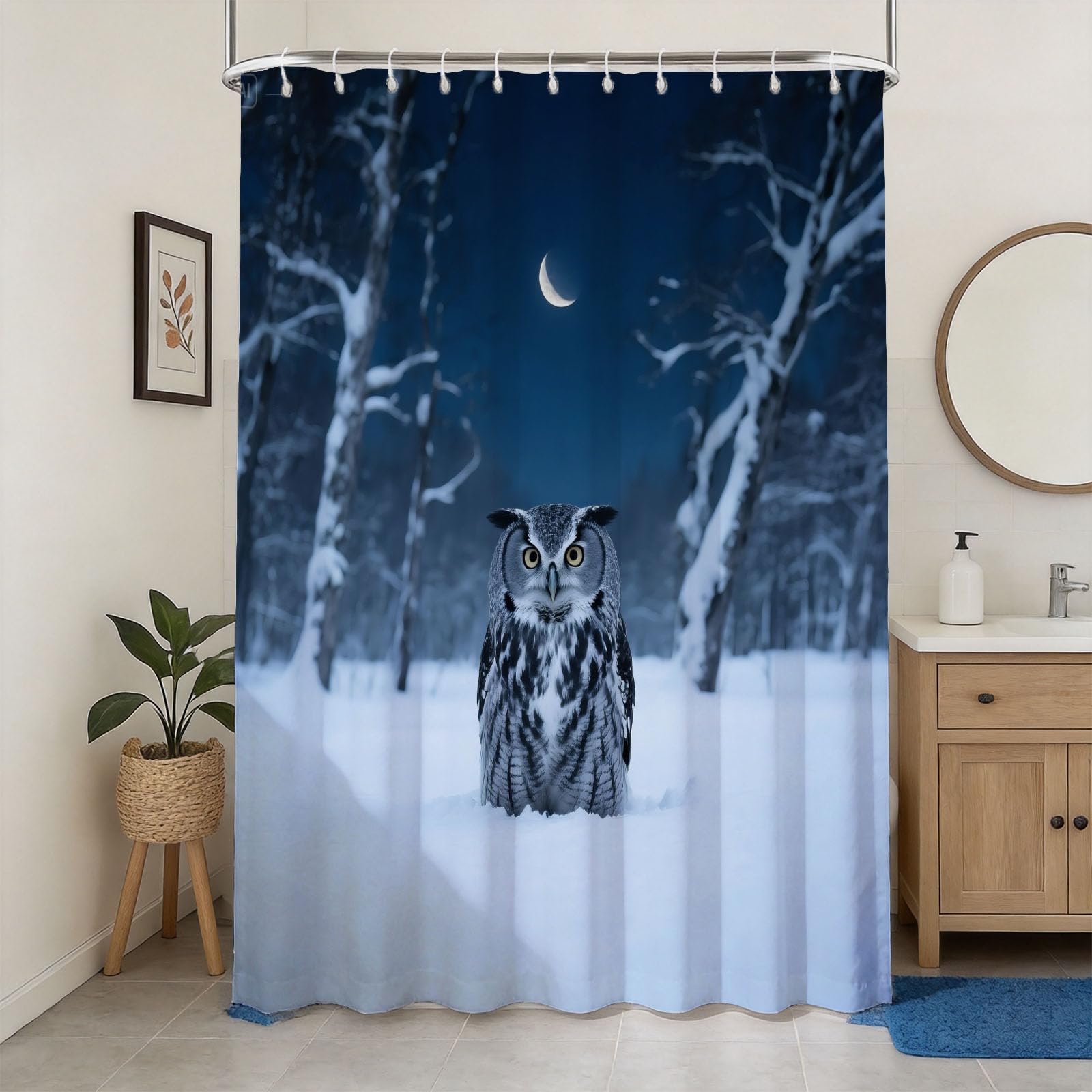 Hongduo 3D Owl Shower Curtain for Stalls Bathtubs Bird Print Bathroom Decor Shower Curtain Set Polyester Fabric Waterproof 180x180cm/71X71 Inch with Hooks