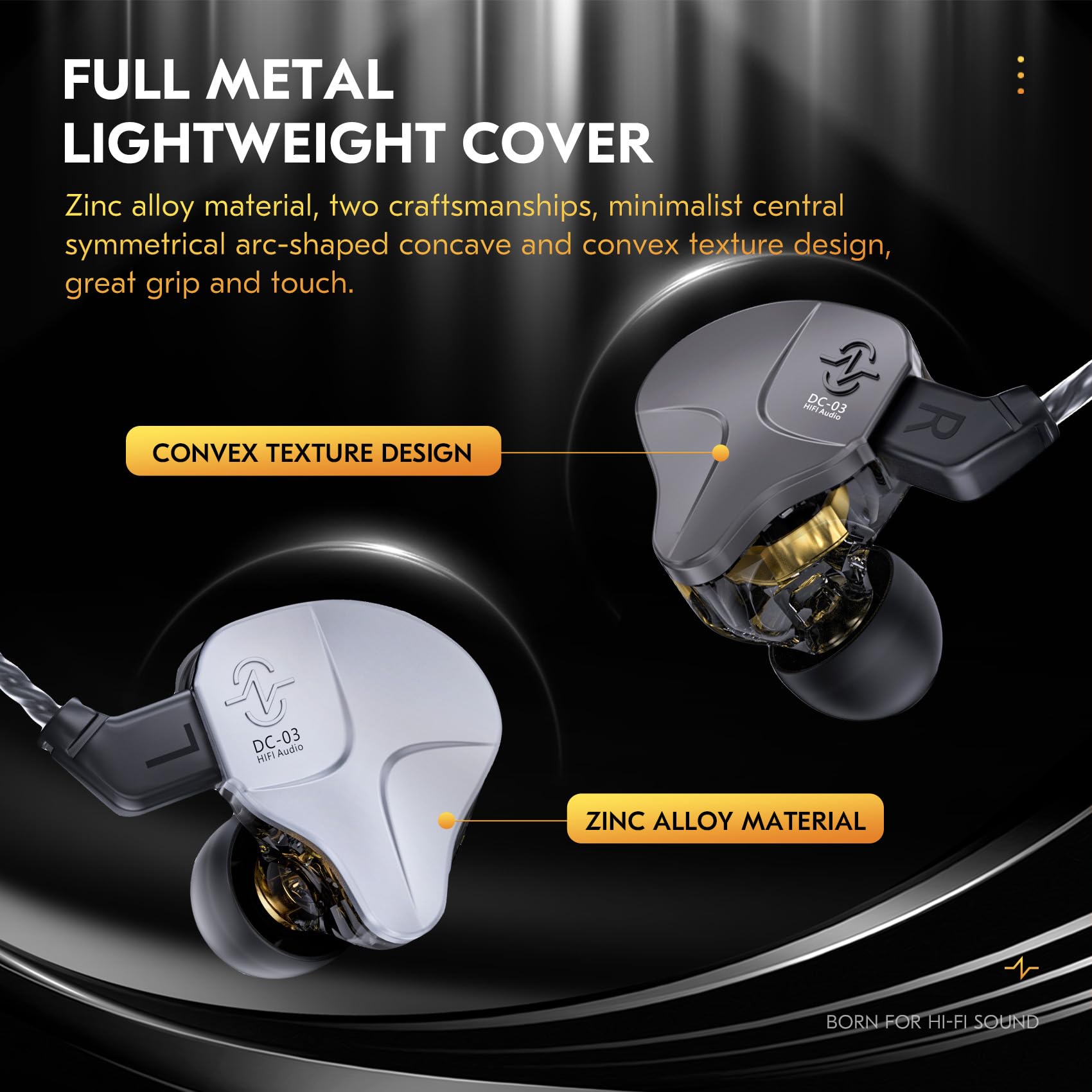 CCZ DC03 in Ear Monitor Headphones, Deep Bass Sound Wired Earbuds IEM Earphones, 1DD HiFi in Ear Headphones Noise Cancelling Ear buds, IEMs for Gaming Musician Singer Stage Calling(Black, without Mic)