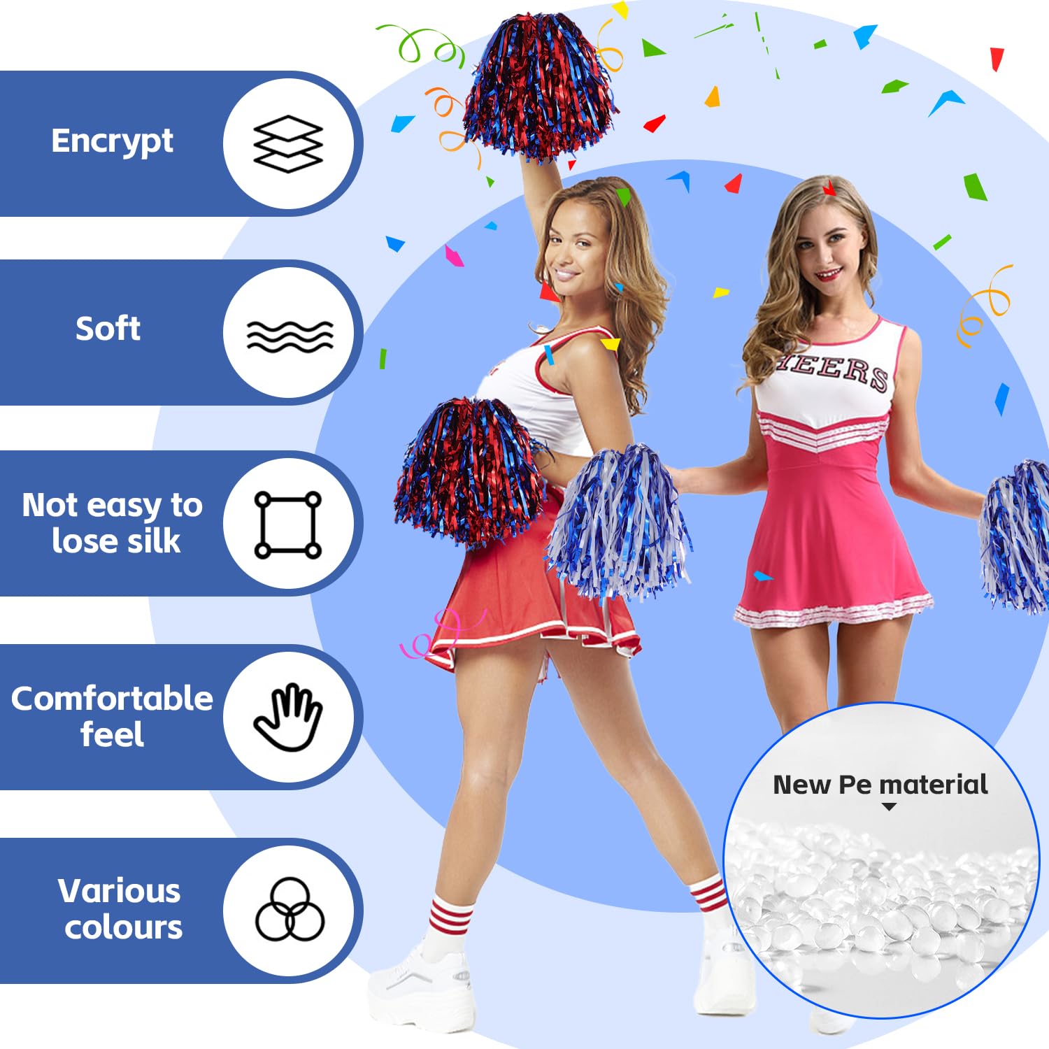 12 Stück Cheerleading Pom Poms Blau – 30 Cm Lang, Aus PET-Material, Für Sportevents, Partys & Auftritte