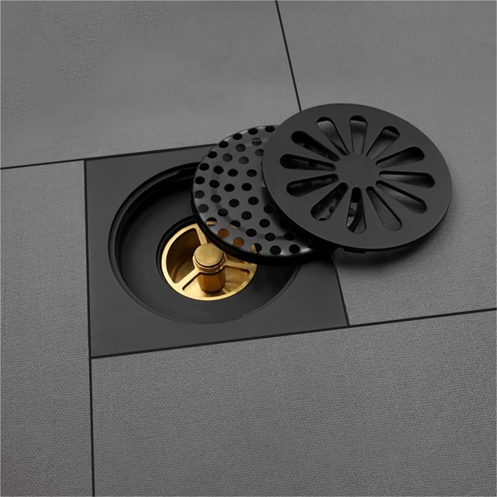 Drenaje De Suelo Desagüe de Suelo Invisible for baño, balcón, Lavadora, latón, Drenaje rápido, Inserto Azulejos, desagües Cuadrados para Lavabo(Type A)