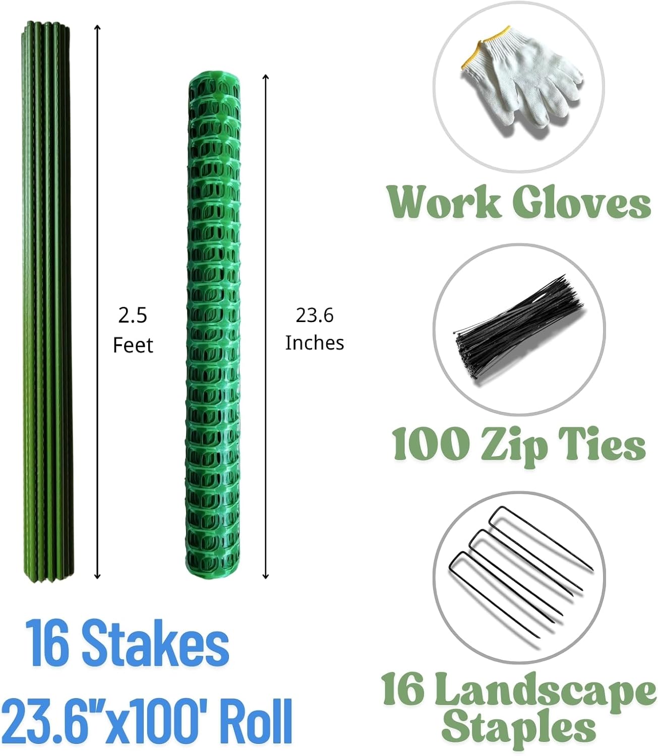 PotatoLife Plastic Fence Extra Strength with Stakes, 23.6'' x 100' Roll (Green, 23.6'' x 100')