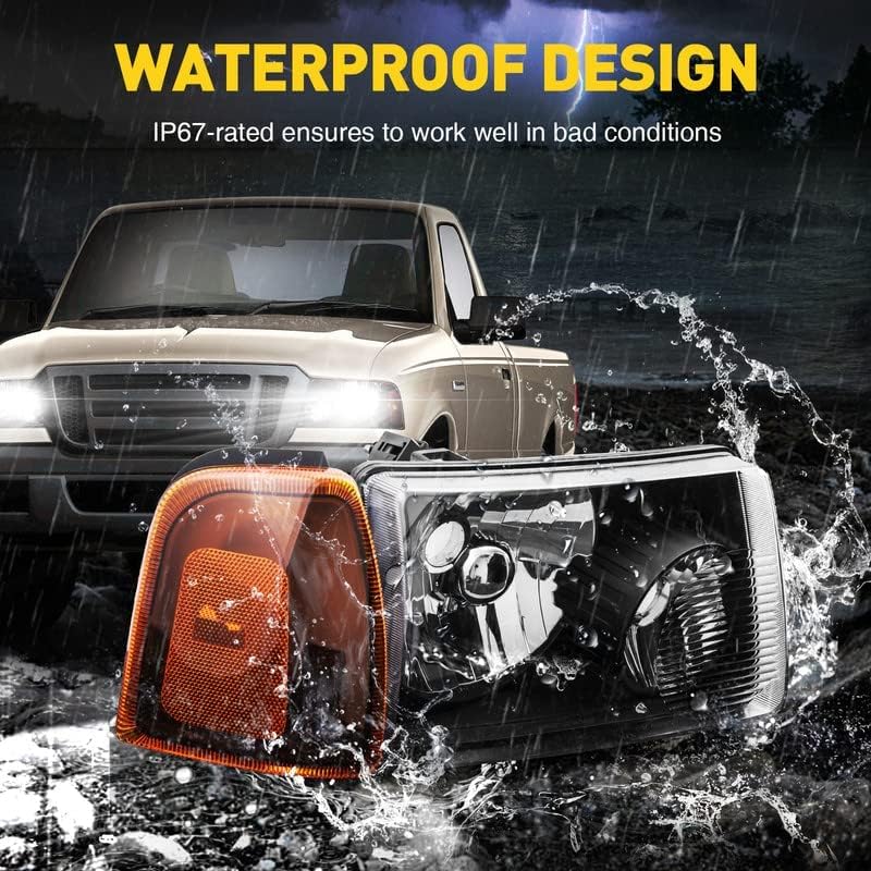 KAC Headlights Assembly, Headlight Assembly Replacement for 2001 2002 2003 2004 2005 2006 2007 2008 2009 2010 2011 Ford Ranger Reflector,Headlights Assembly Headlight,Assembly Headlight