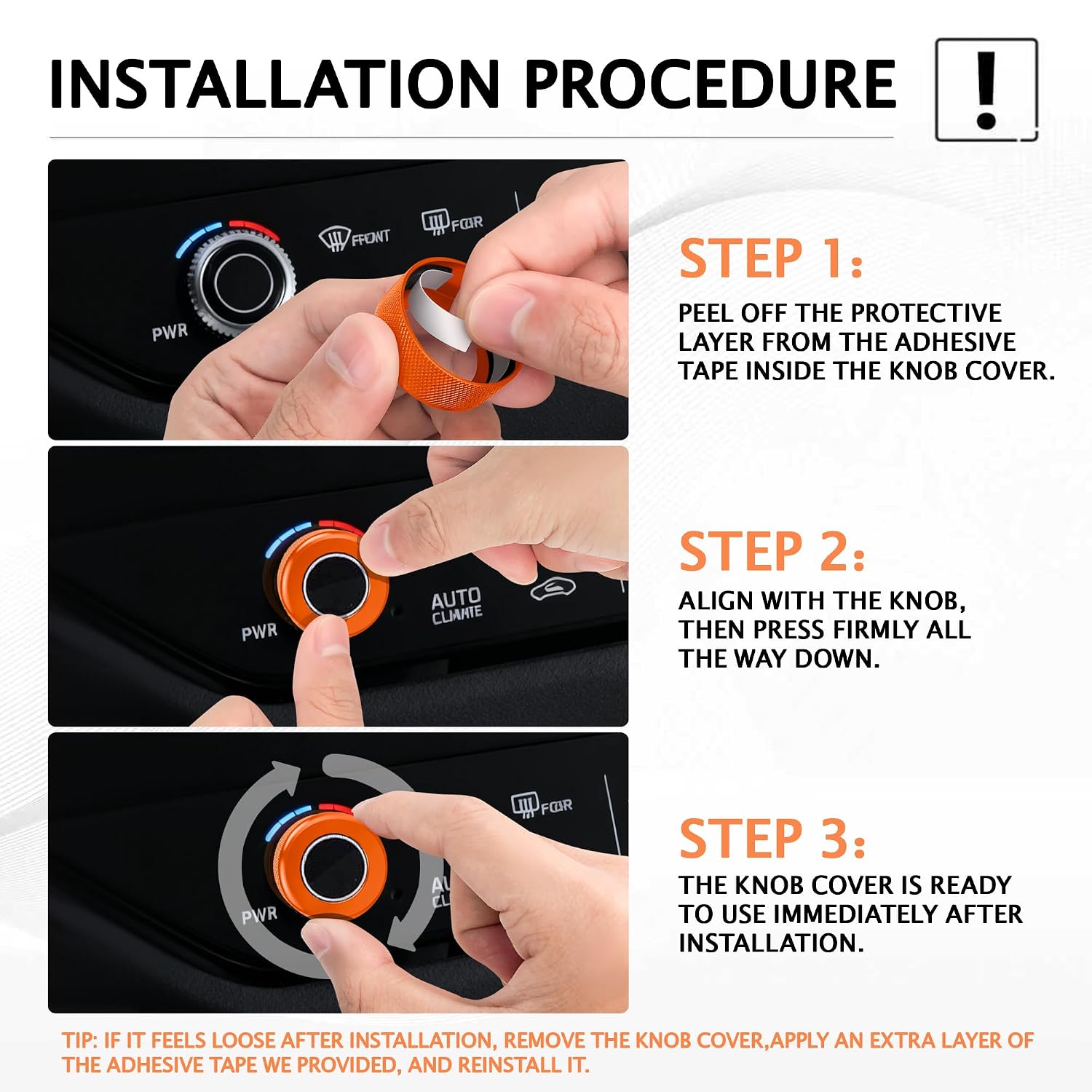 2PCS Aluminum Alloy Knob Cover Trim Set (Orange) – Protective Knob Caps with Enhanced Grip, Interior Upgrade Accessories, Compatible with 2026 Kia Sportage & Sportage Hybrid image 4