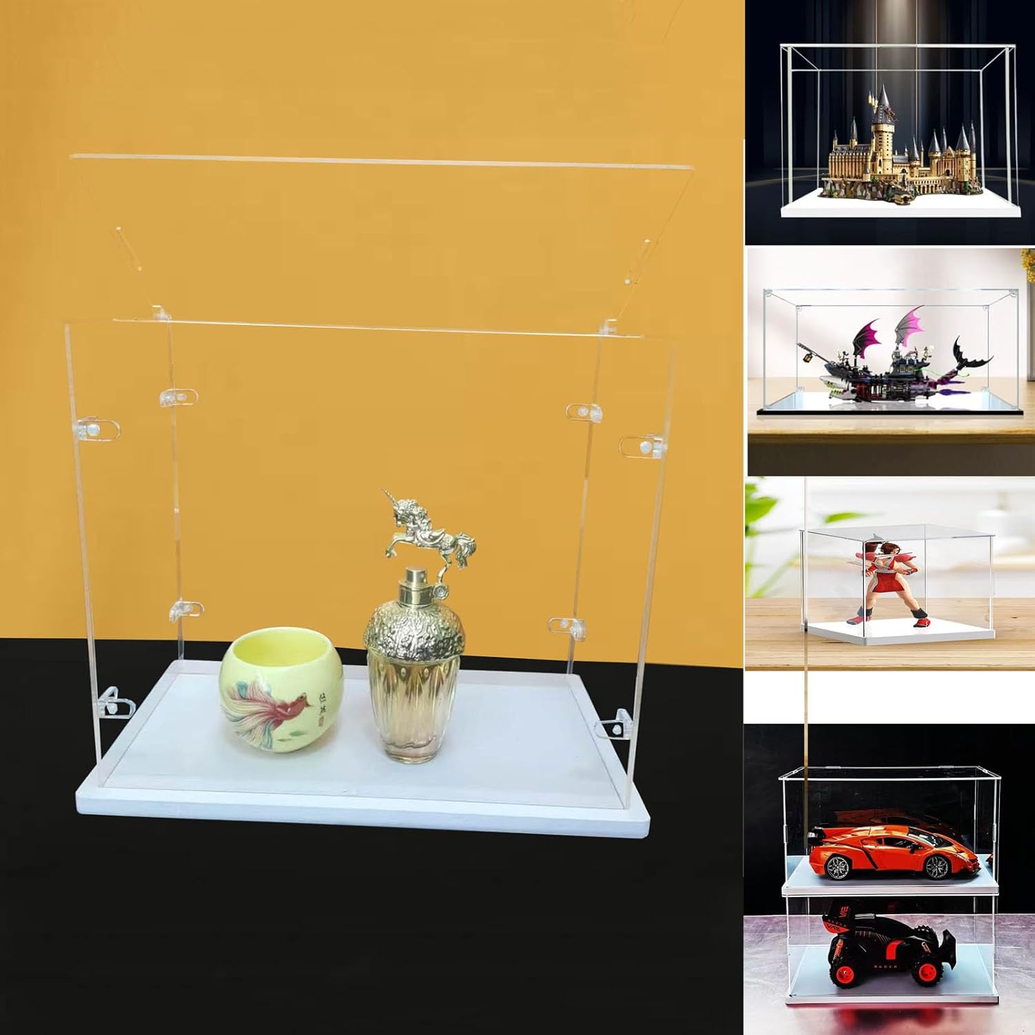 Clear Acrylic Display Cabinet Assembly, Thickened Base, top openable Door, Sturdy L-Shaped Buckle, dust Protection Cabinet for Action Doll Toy Collectibles (White, 30x20x20cm/12x8x8in)