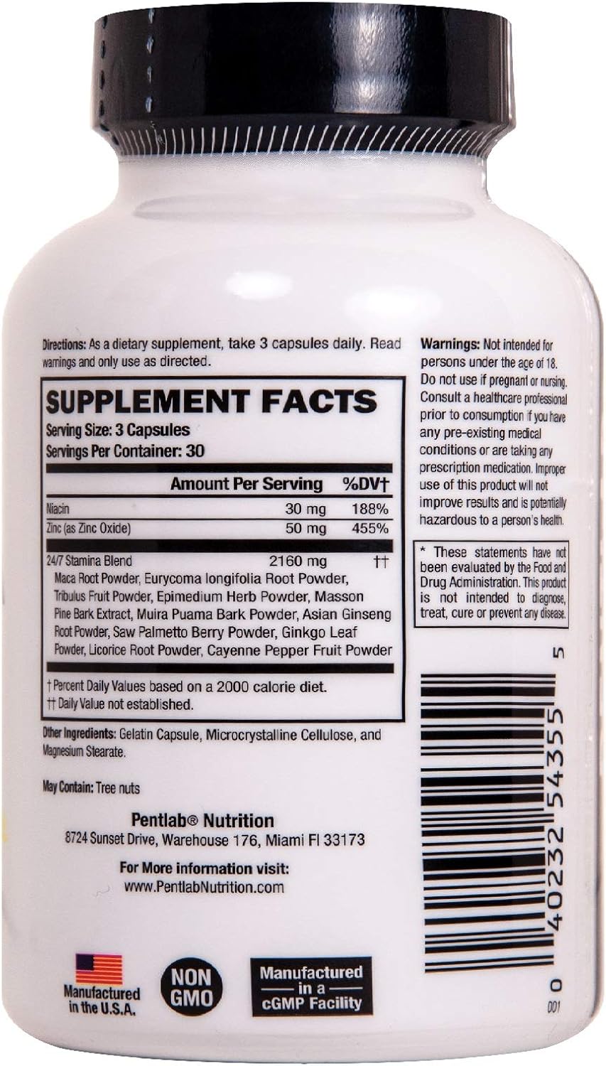 24/7 Stamina Supplement for Men - All Natural Once Daily Supplement Energy Endurance Stamina - Made in USA 90 Count : Health & Household