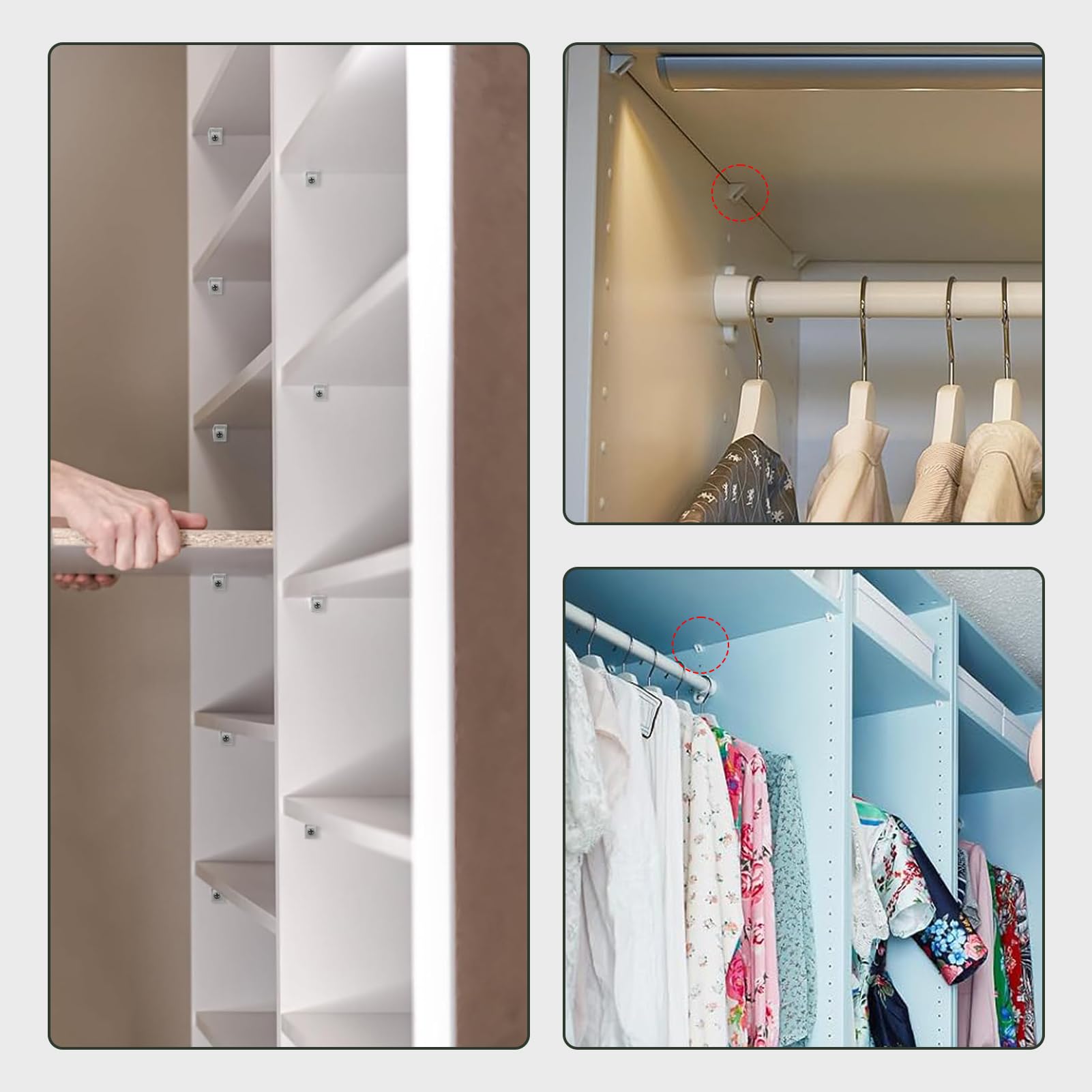 24 Stück weiße Regalstützstifte für IKEA Pax Kleiderschrank, IKEA KOMPLEMENT Regalhalterungen, Kunststoff und Metall, Ersatzhalterstifte, einfache