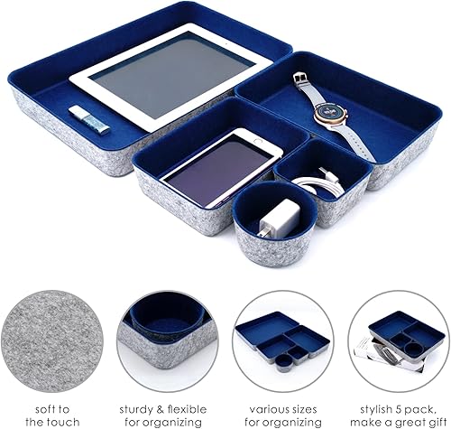 Miniatura 3 de Welaxy Bandejas organizadoras de cajones de escritorio de oficina, bandejas de almacenamiento de fieltro, bandejas de papel para cartas, documentos,