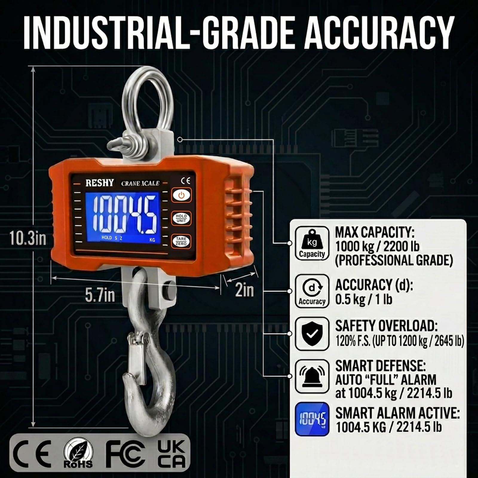Digital Crane Scale - 2200lb / 1000kg Heavy Duty -2