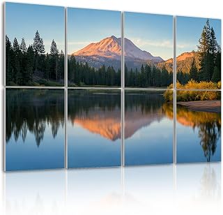 8 Pack Art Acoustic Panels Self Adhesive Sunset Lassen Peak reflection Manzanita Lake 32"x48" Decorative Acoustic Panels Sound Absorbing Wall Art for Studios Office Theaters