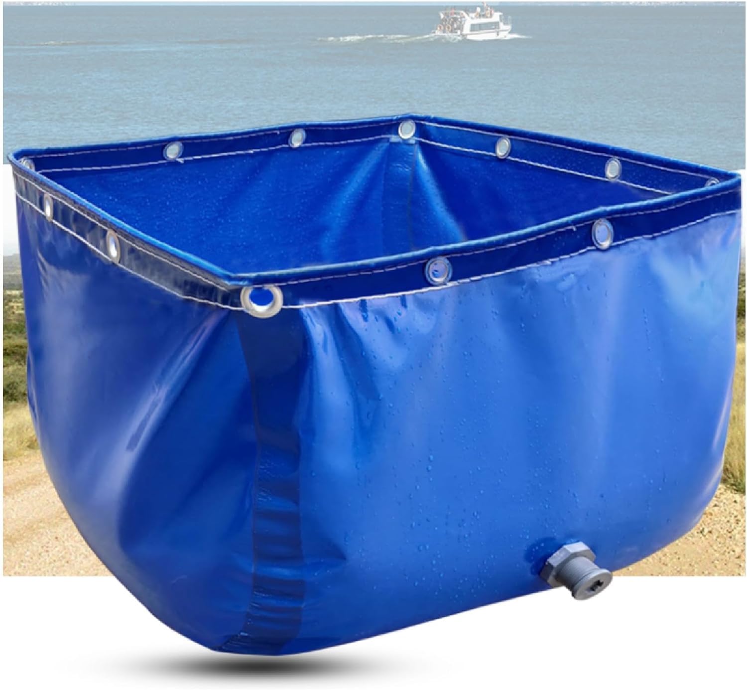 LNNW 帆布のいけす 折りたたみ式キャンバス製魚池、排水口付き仮設防水シート収納池、フレームなしの魚池用キャンバス池(2x1x0.