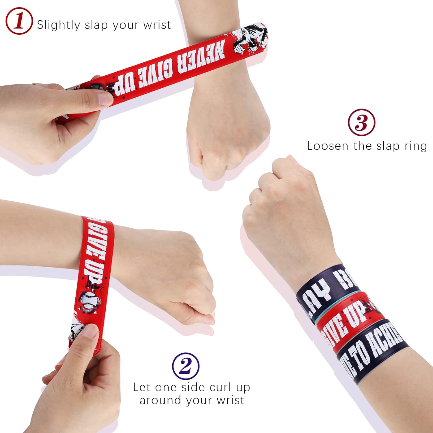 durony 24 Pieces Baseball Snap Bracelets Wristbands Sports Slap Bracelets for Sports Party Favors Classroom Prizes Birthday Gifts, Baseball Elements - Image 4